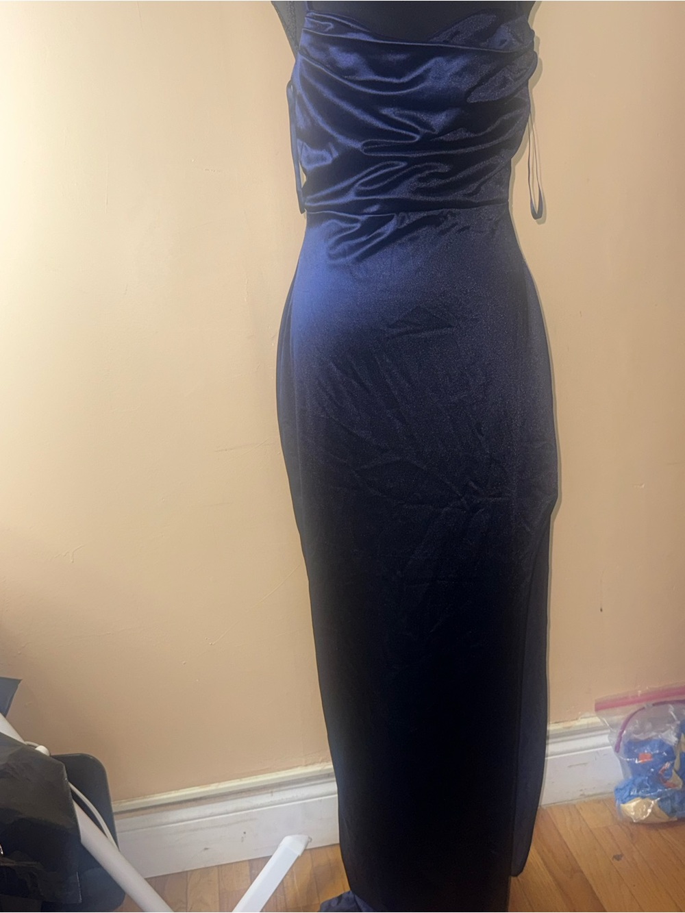 Windsor Navy Satin Cowl Neck Maxi Dress